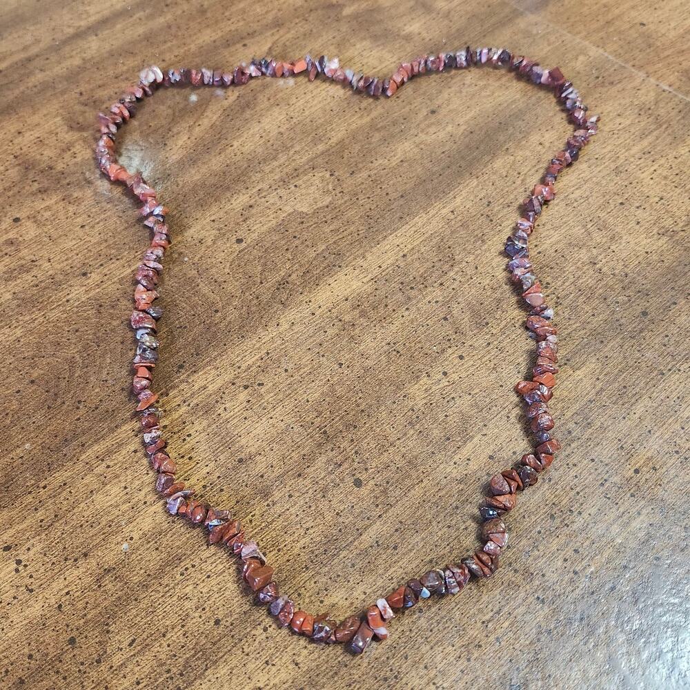 Brecciated Jasper Chip Necklace Red Stone Beaded Strand Boho Polished Freeform